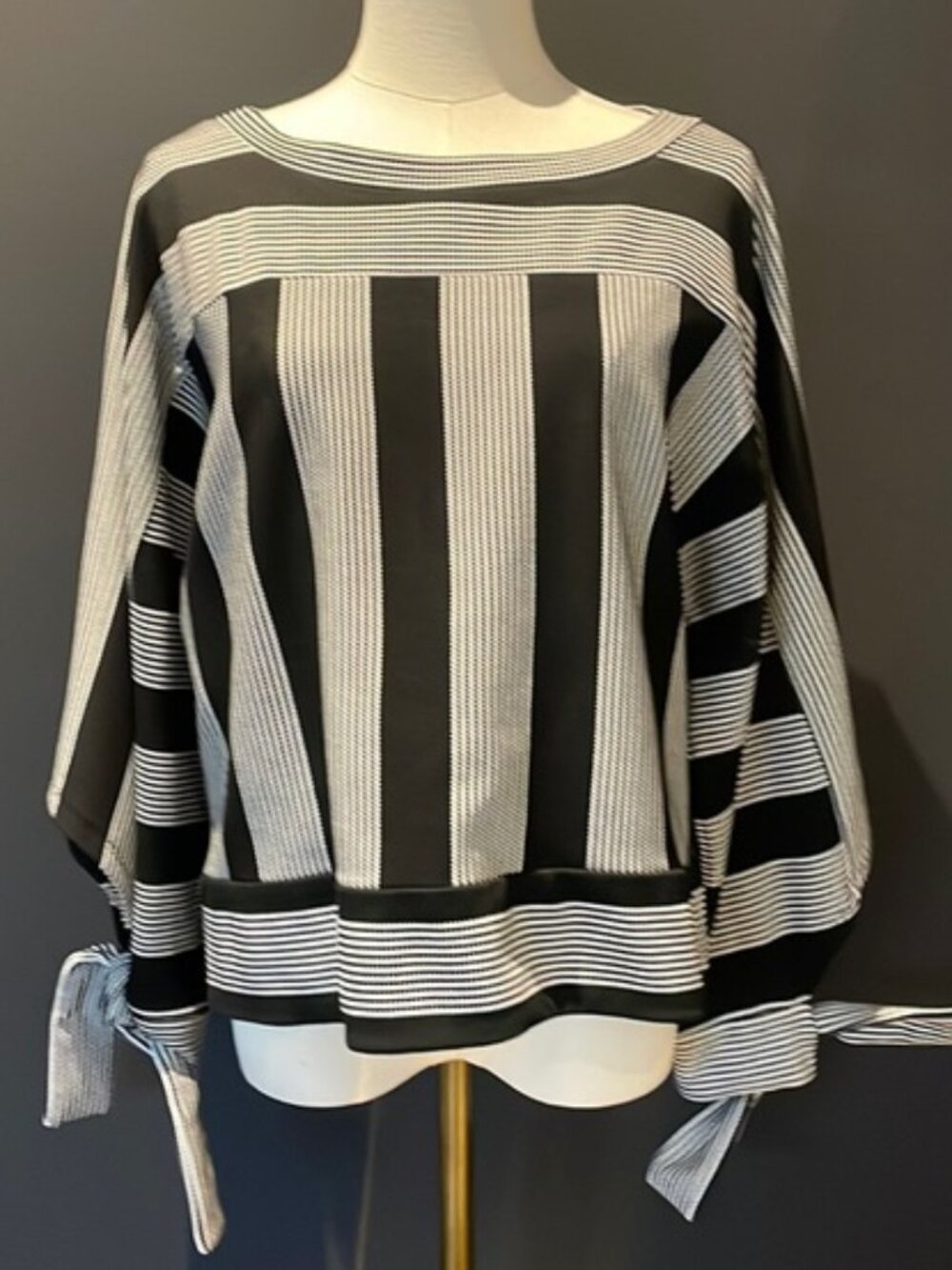NWOT BCBG Striped Blouse with Tie Sleeves